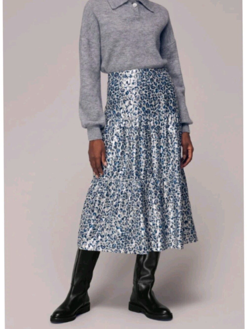 Whistles Multicolored Animal Print Metallic Maxi Skirt